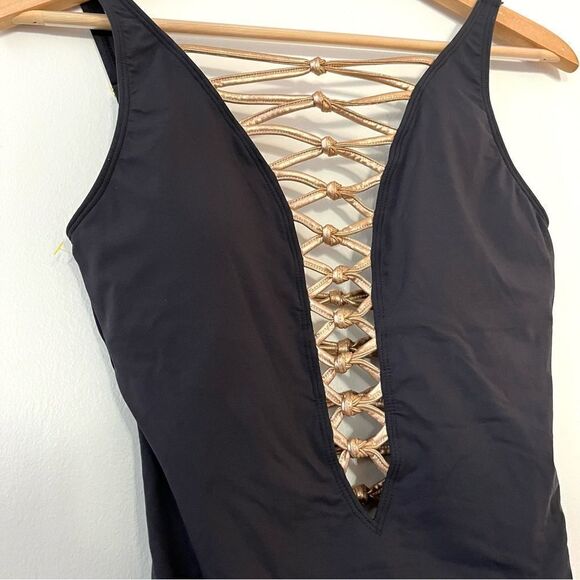 Women's Bleu Core-Lace-Down Mio One-Piece Swimsuit Black/Gold Size 6 - Picture 7 of 14